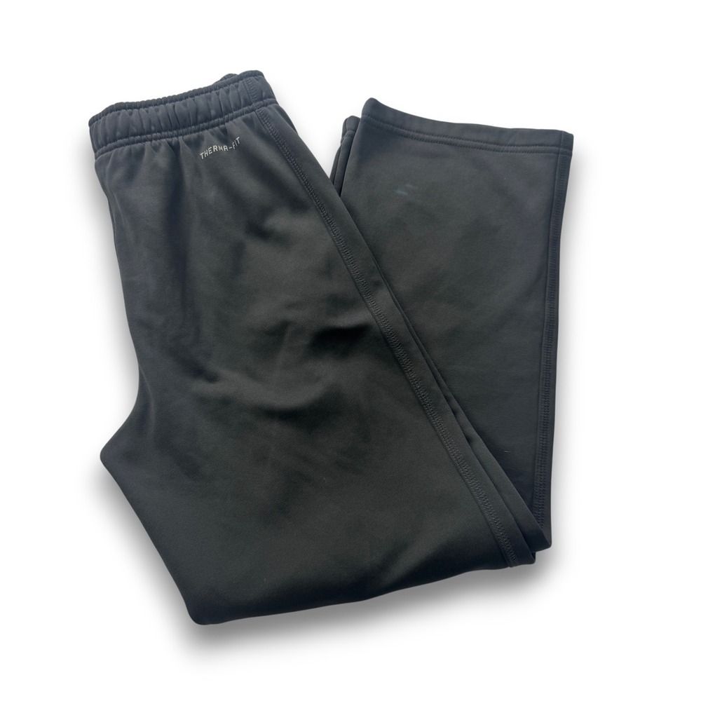 Nike Therma-FIT Kids Black Athletic Training Pants Neon Swoosh Logo Joggers